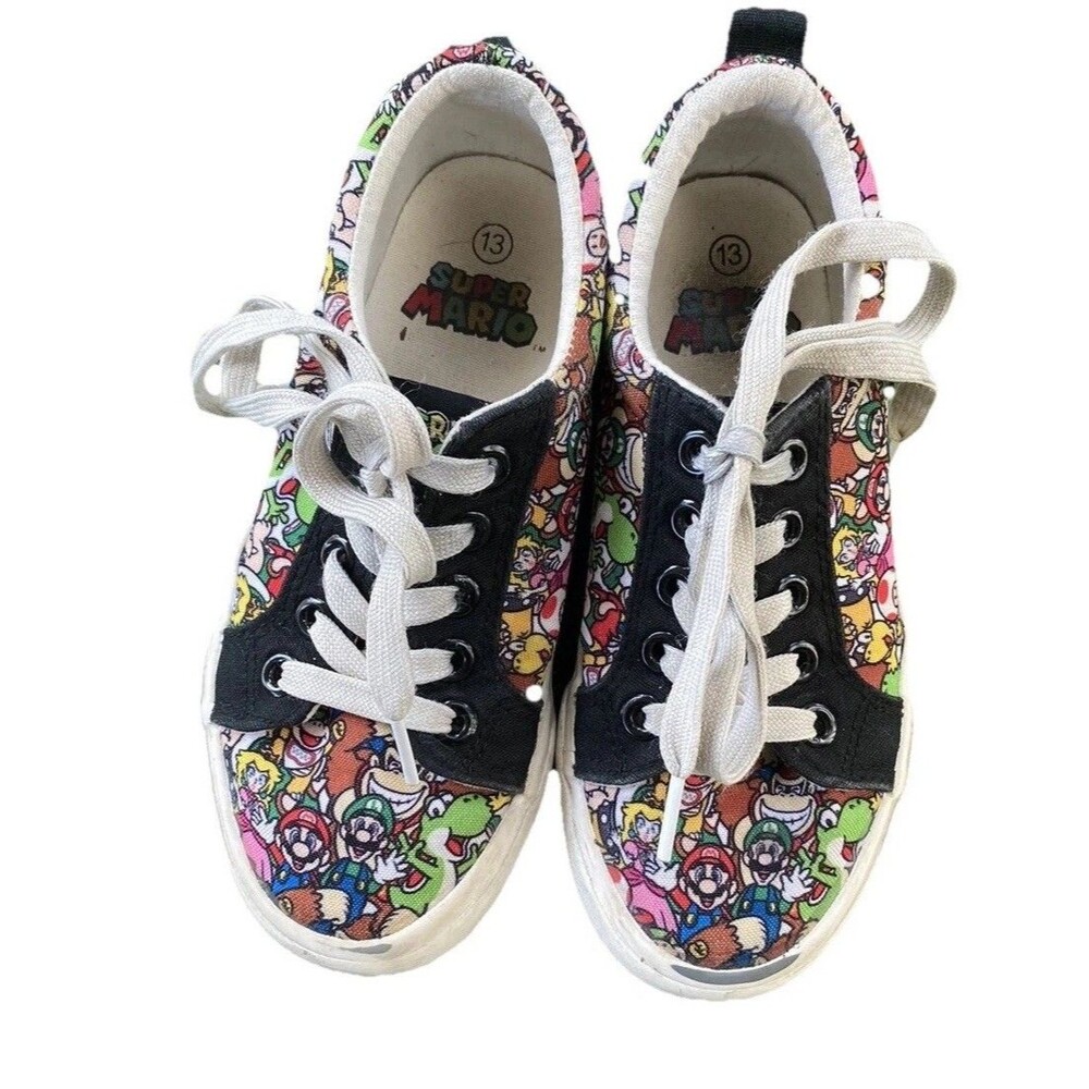 Ground Up Super Mario Shoes Youth Sz 13 Black Low Top Sneak